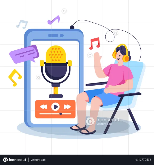 Boy Listening Podcast  Illustration
