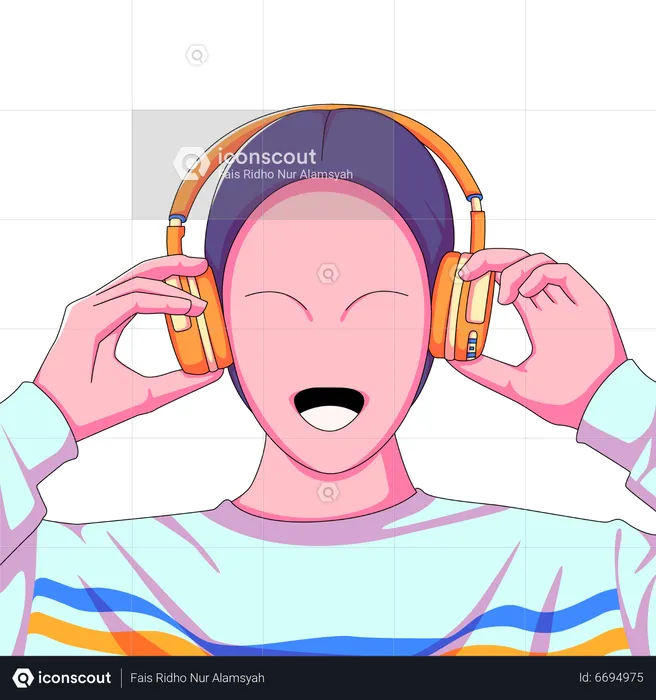 Boy Listening To Music  Illustration