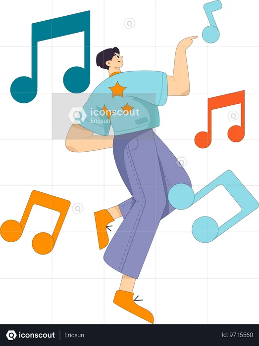 Boy listening to song  Illustration