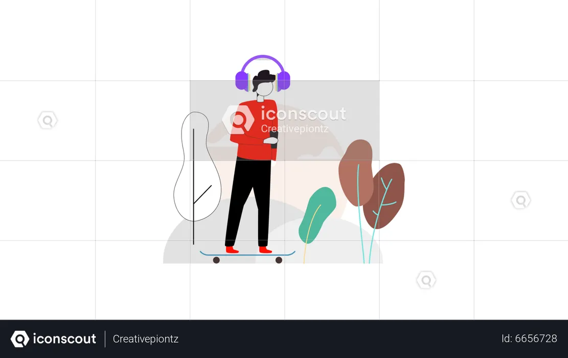Boy Listing song with headphone  Illustration