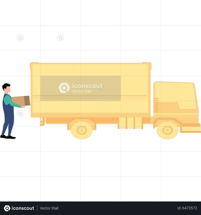 Boy loading cartons into a truck  Illustration