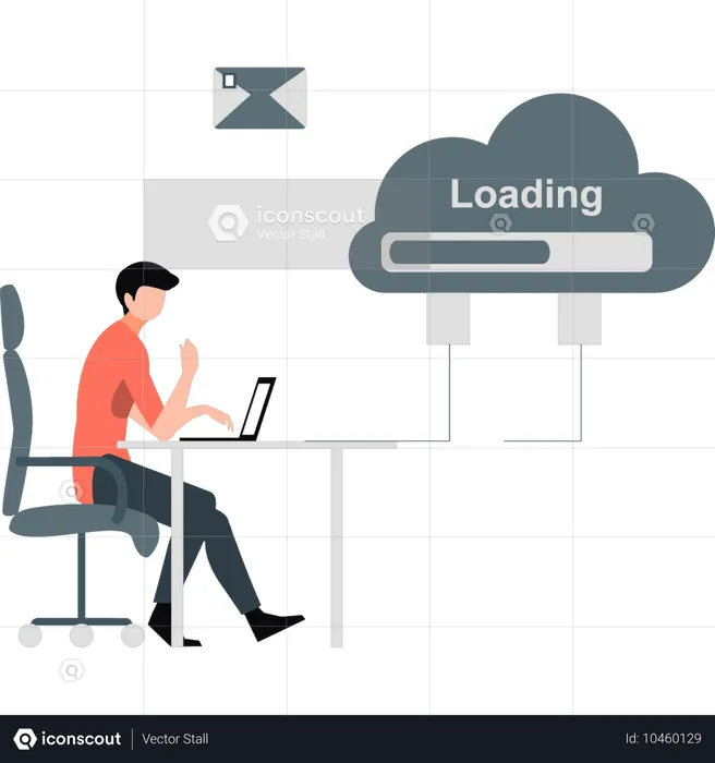 Boy loading cloud data  Illustration