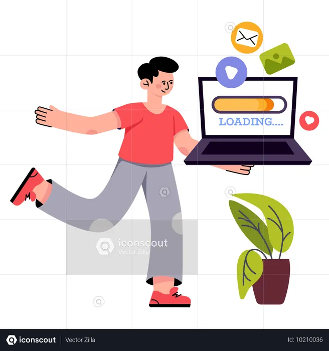 Boy loading content online  Illustration