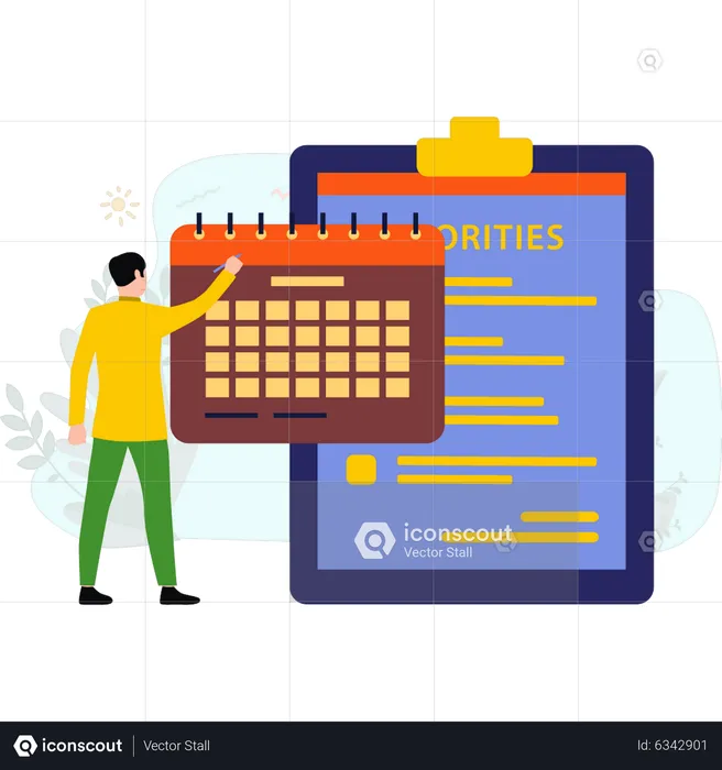 Boy looking at appointment schedule  Illustration