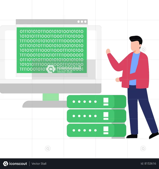 Boy Looking At Binary Coding  Illustration