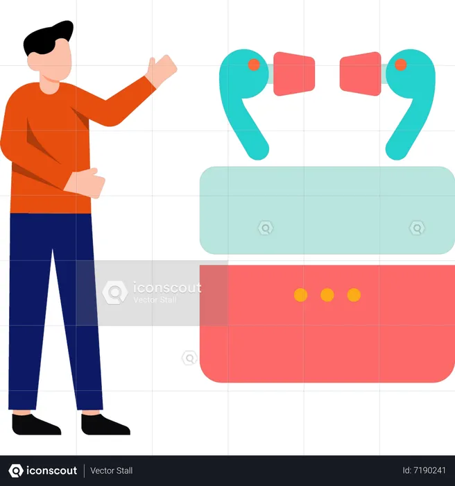 Boy looking at bluetooth earphone device  Illustration