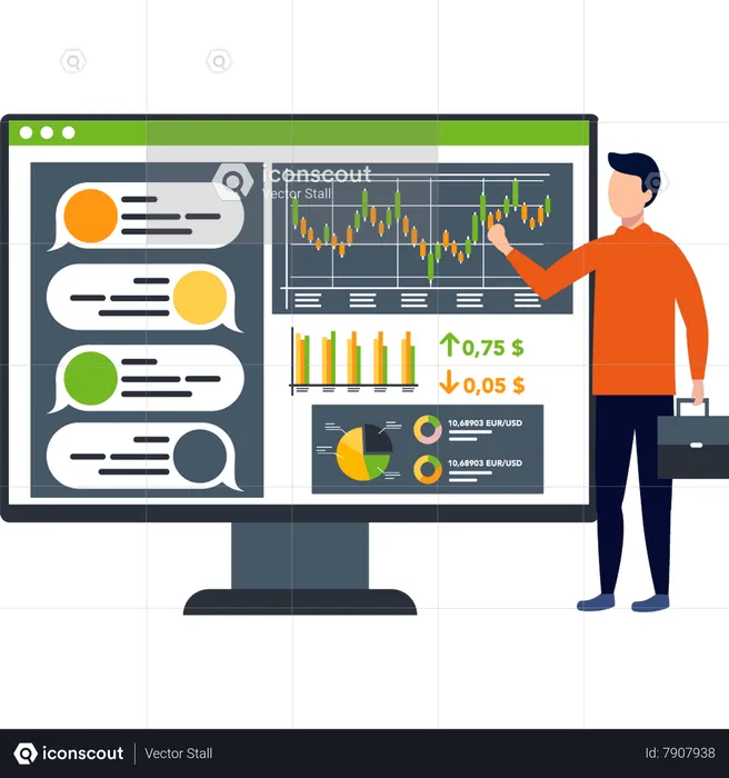 Boy looking at business analytics  Illustration