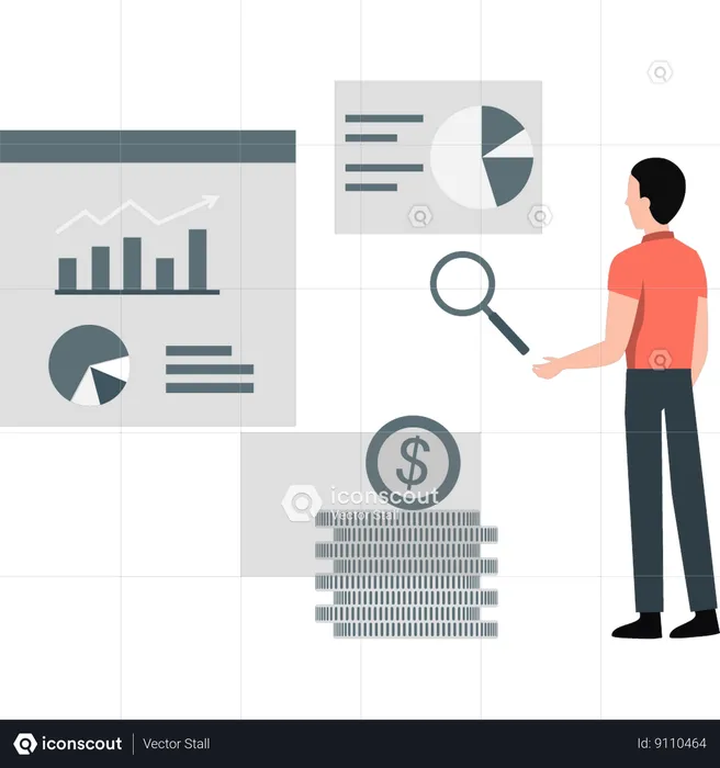 Boy looking at business chart graph  Illustration