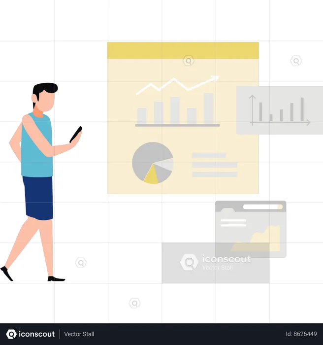 Boy looking at business chart in mobile  Illustration
