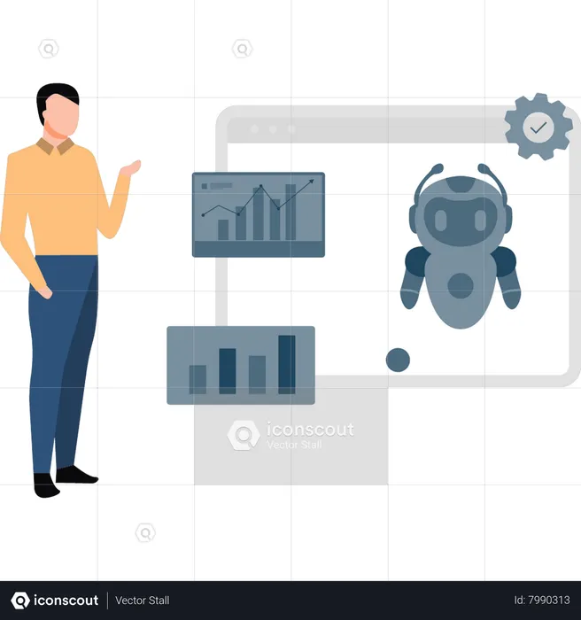 Boy looking at business graph.  Illustration