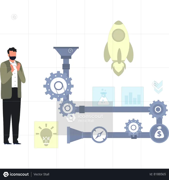 Boy Looking At Business Plan  Illustration