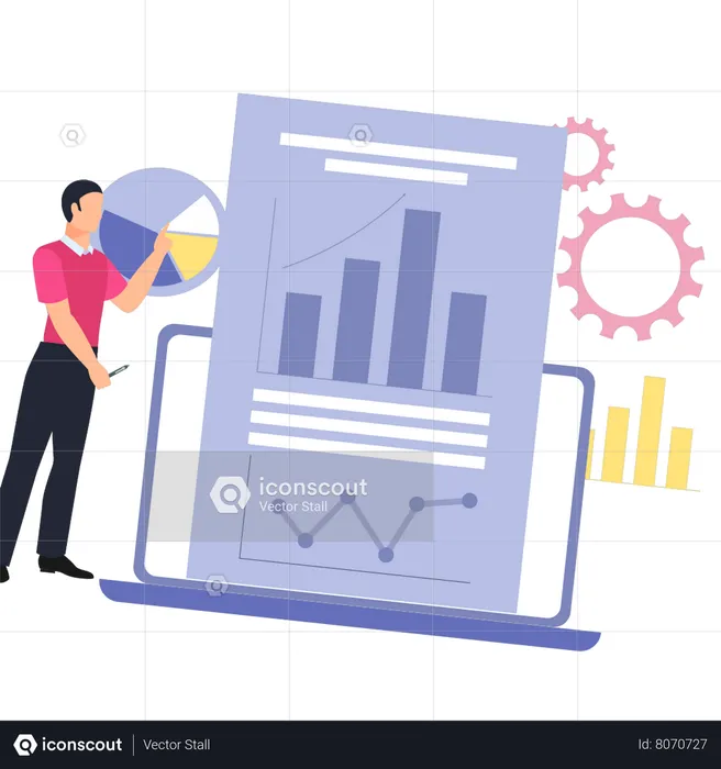 Boy Looking At Business Report  Illustration