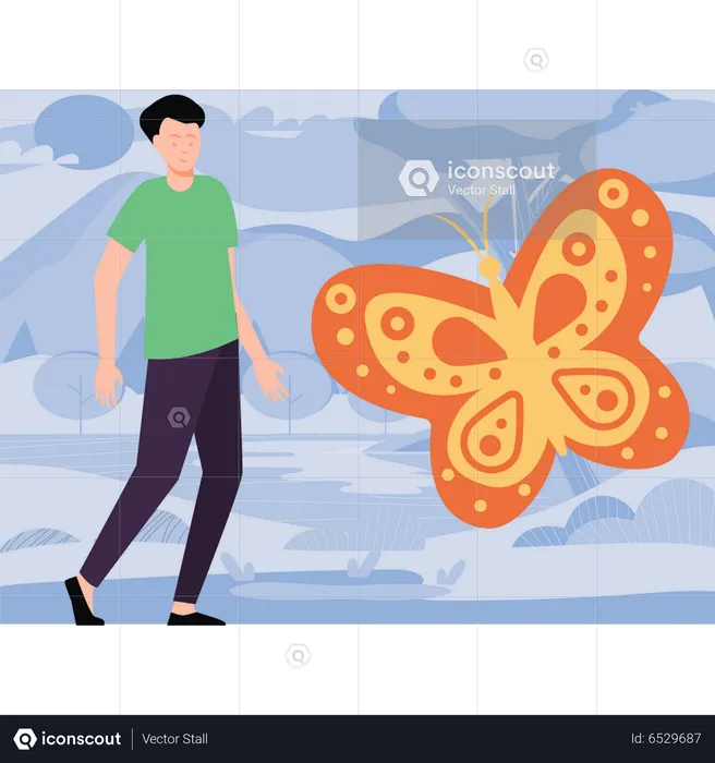 Boy looking at butterfly  Illustration