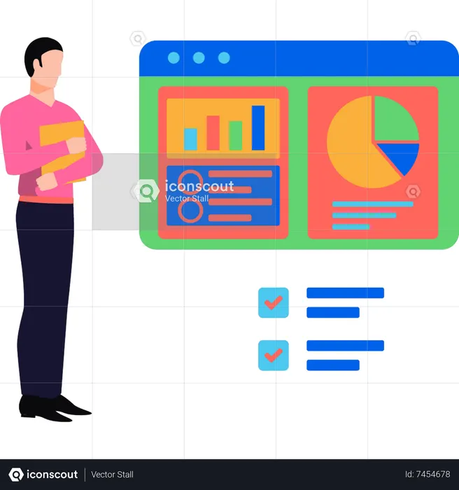 Boy looking at chart graph  Illustration