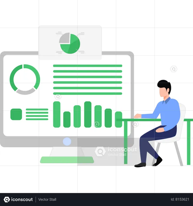 Boy Looking At Chart Graph  Illustration