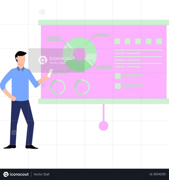 Boy looking at chart graph  Illustration