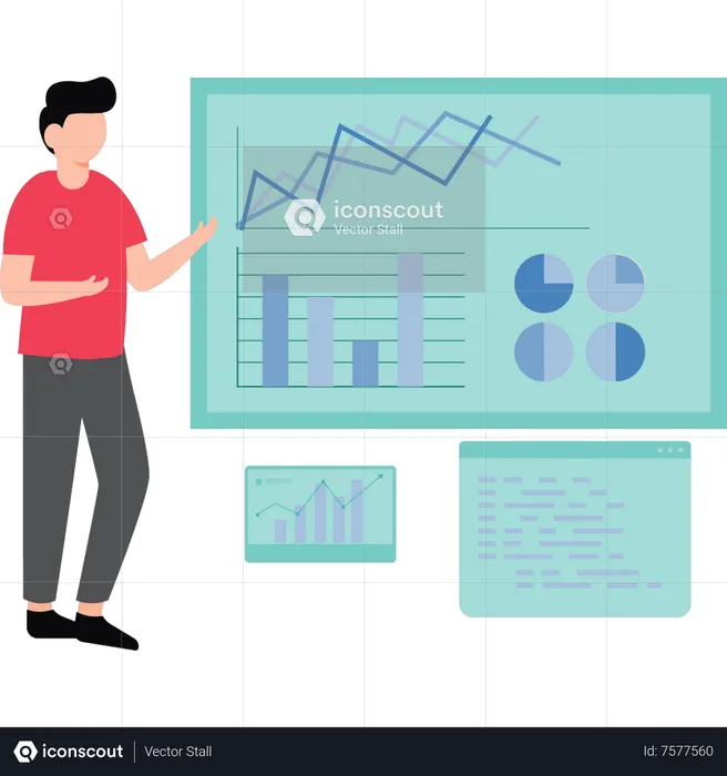 Boy looking at chart graph  Illustration