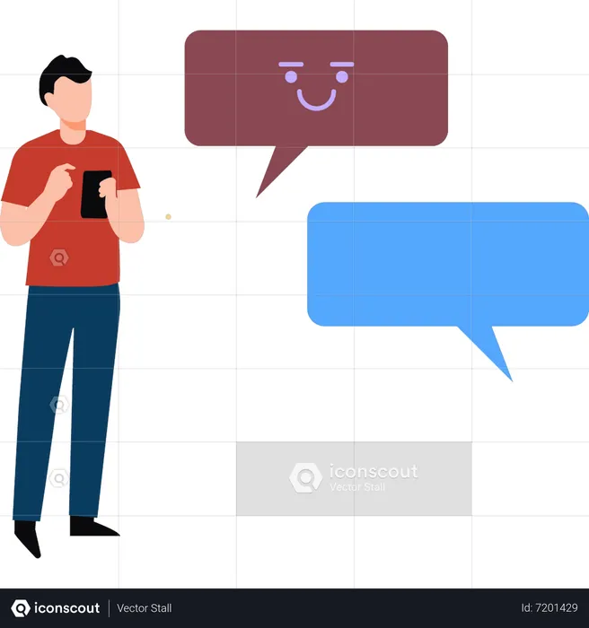 Boy looking at chat bubbles  Illustration