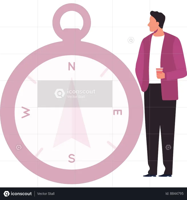 Boy looking at compass  Illustration