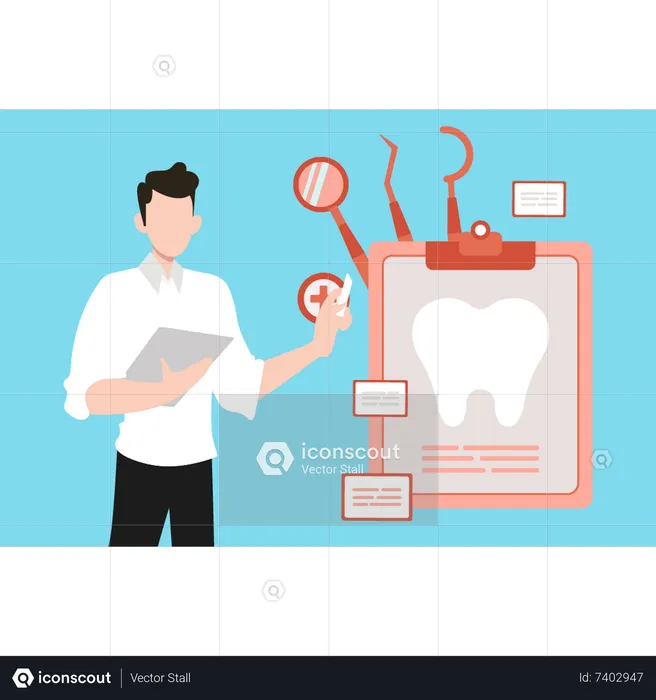 Boy looking at dental report  Illustration
