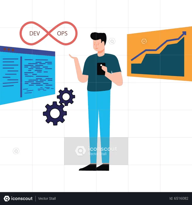 Boy looking at developing and coding  Illustration