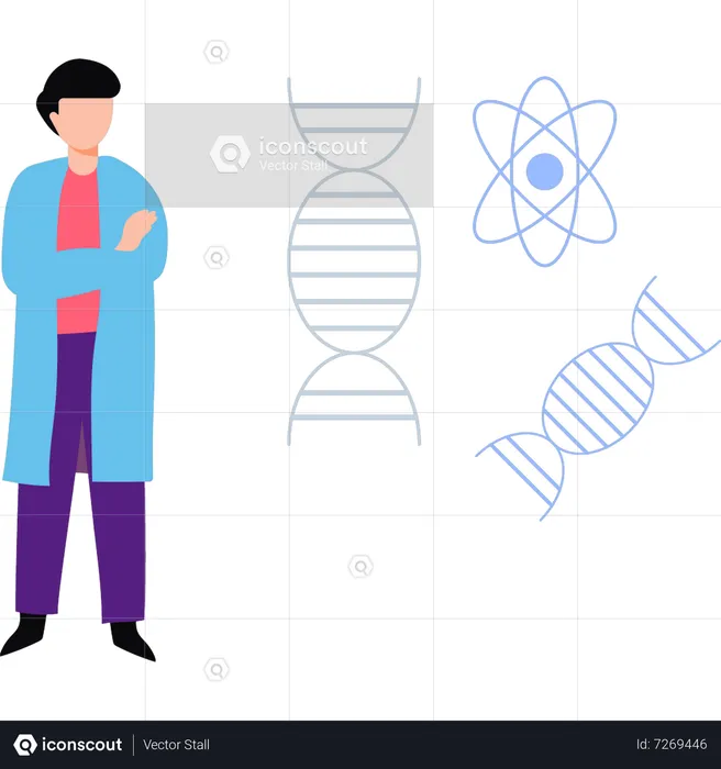 Boy looking at DNA  Illustration