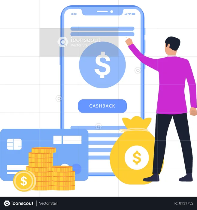 Boy Looking At Dollar Cashback  Illustration