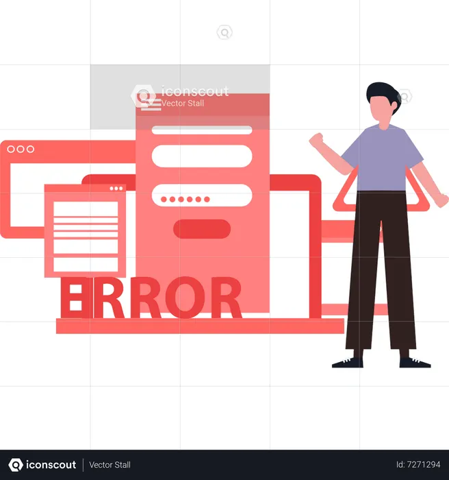 Boy looking at error in the laptop  Illustration