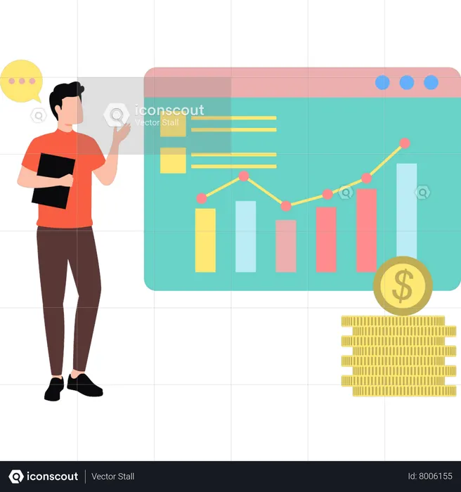 Boy looking at graph analytics  Illustration