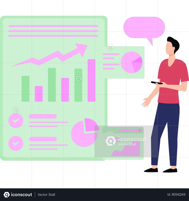 Boy  looking at  graph report  Illustration