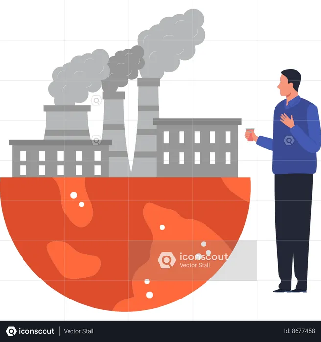 Boy looking at harmful industrial environment  Illustration