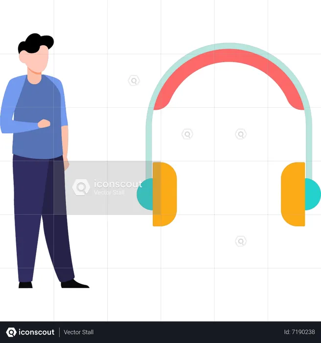 Boy looking at headphone device  Illustration