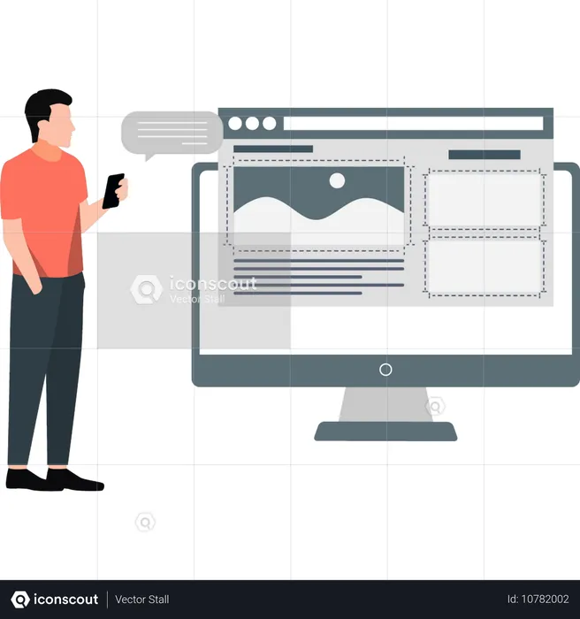 Boy looking at homepage layout  Illustration