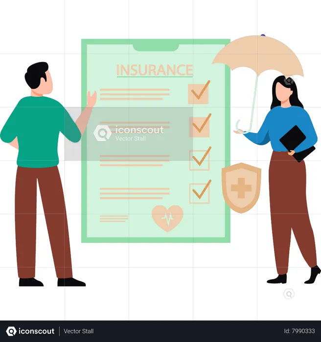 Boy looking at insurance document  Illustration