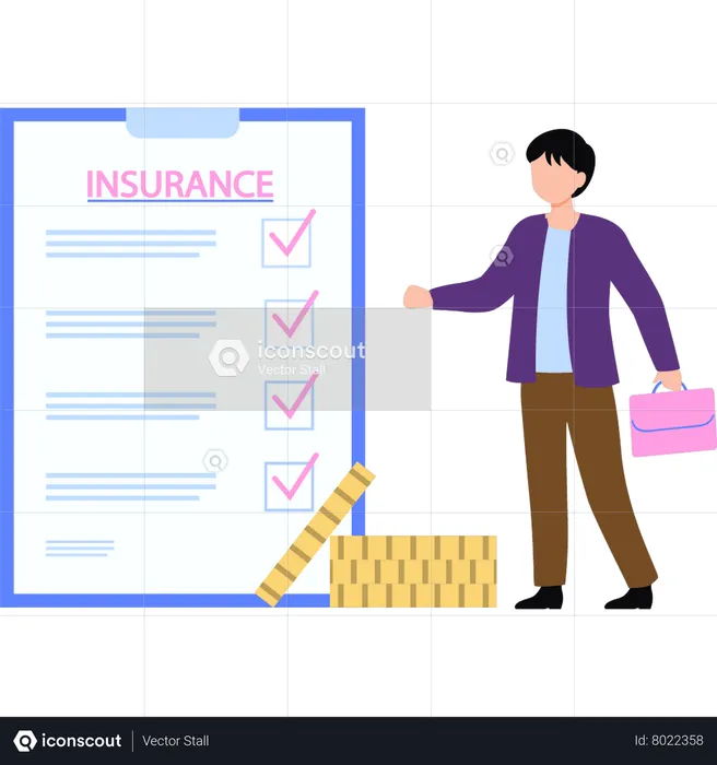Boy looking at insurance document  Illustration