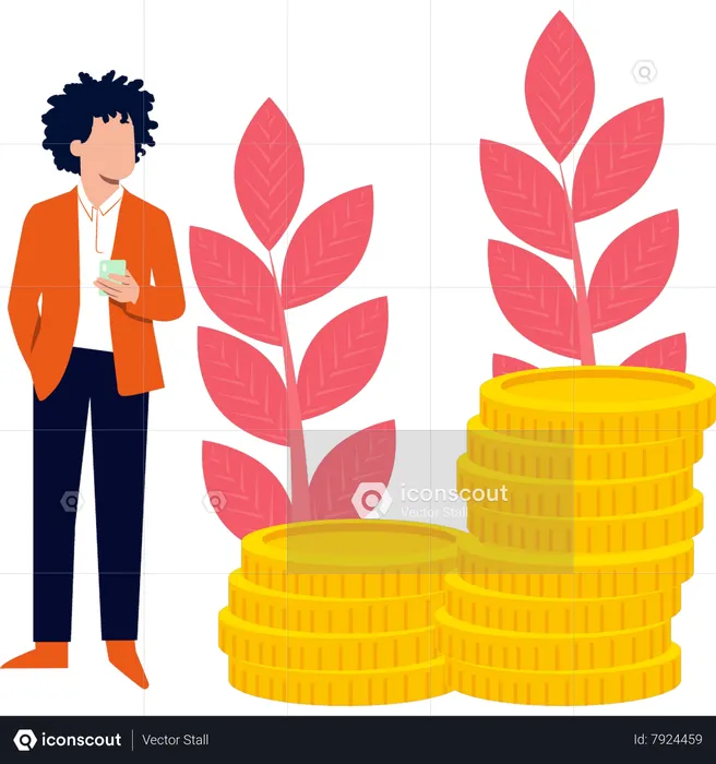 Boy looking at investment  Illustration
