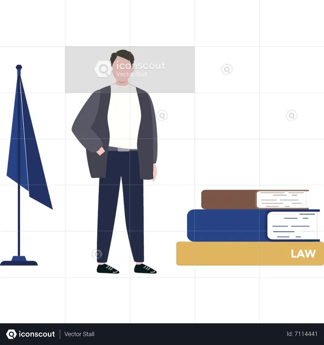Boy looking at law books  Illustration