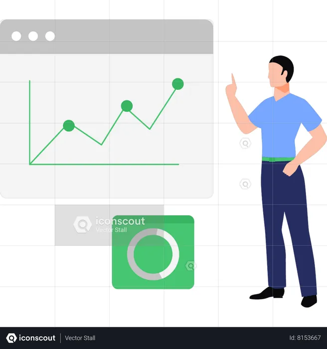 Boy Looking At Line Graph  Illustration