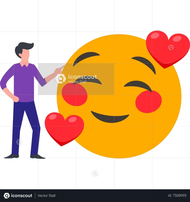 Boy looking at love emoji  Illustration