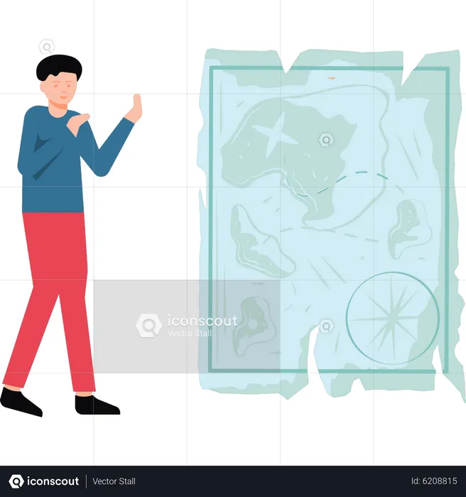 Boy looking at map  Illustration