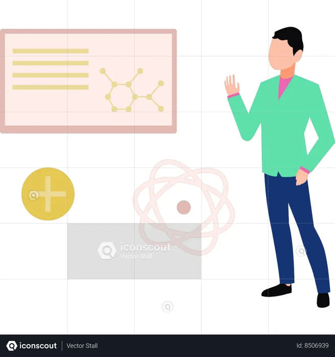 Boy looking at molecule chart  Illustration