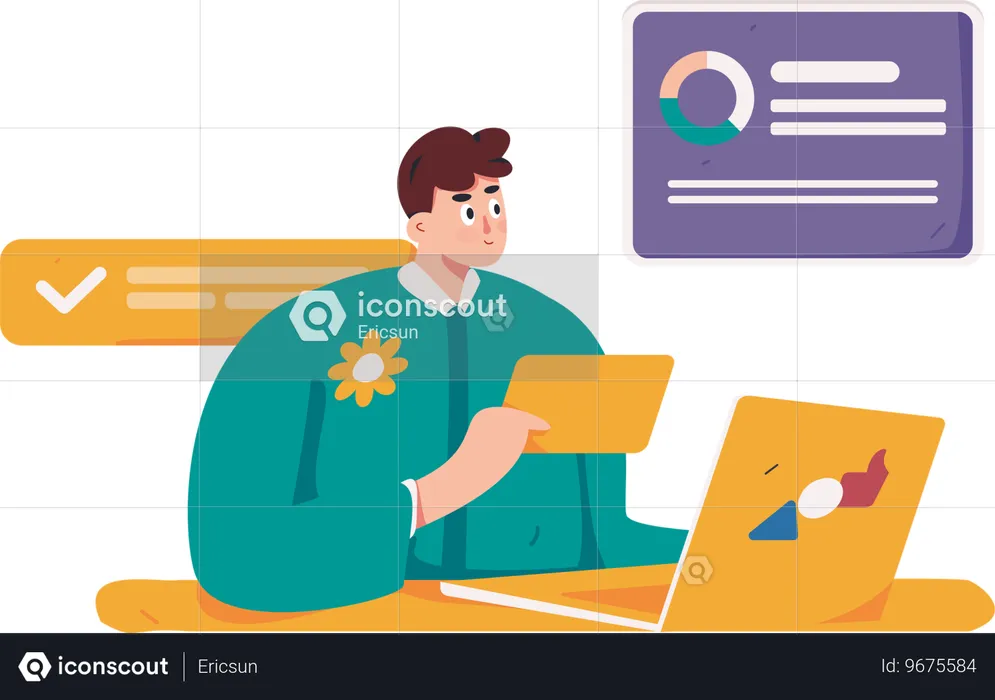 Boy looking at newsletter analytics  Illustration