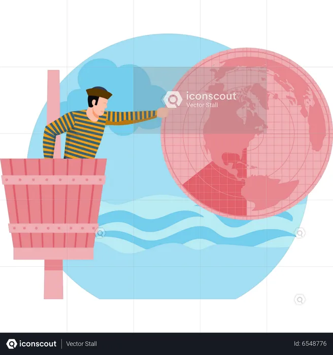 Boy looking at ocean map  Illustration