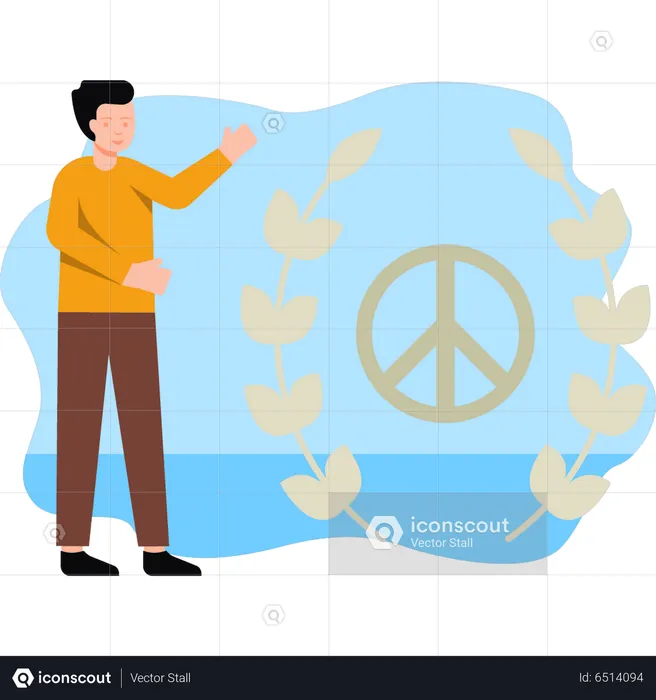 Boy looking at peace sign  Illustration