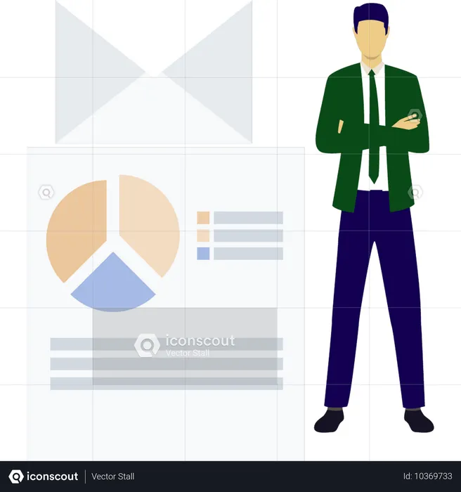 Boy looking at pie chart document  Illustration