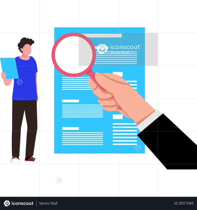 Boy looking at resume  Illustration