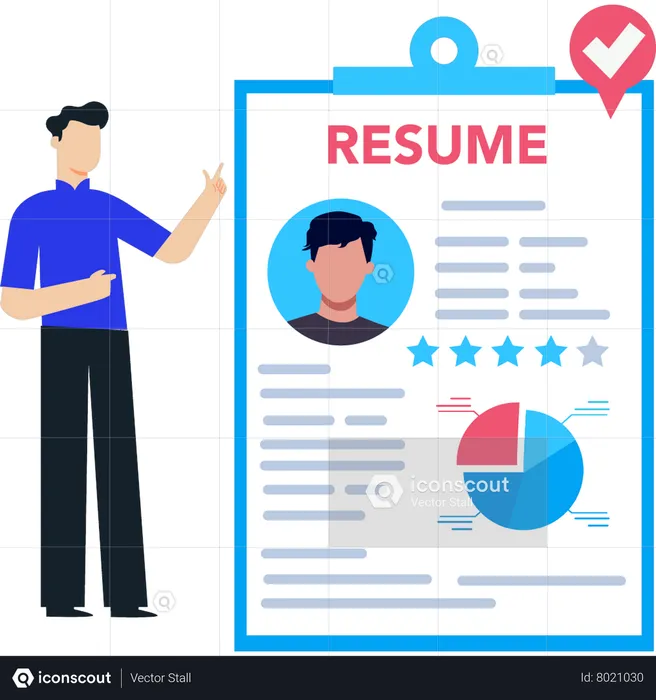 Boy looking at resume  Illustration