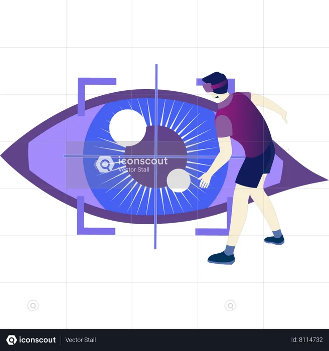 Boy Looking at Retina Of Eye  Illustration