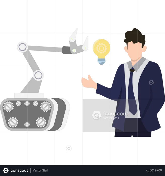 Boy looking at robotic technology ideas  Illustration