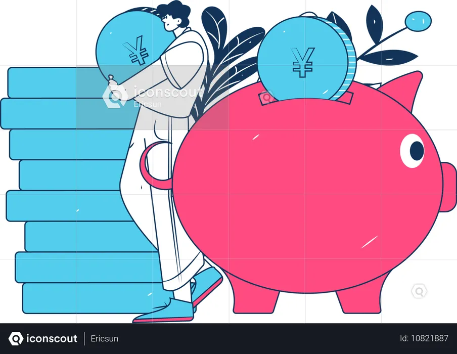 Boy looking at savings  Illustration